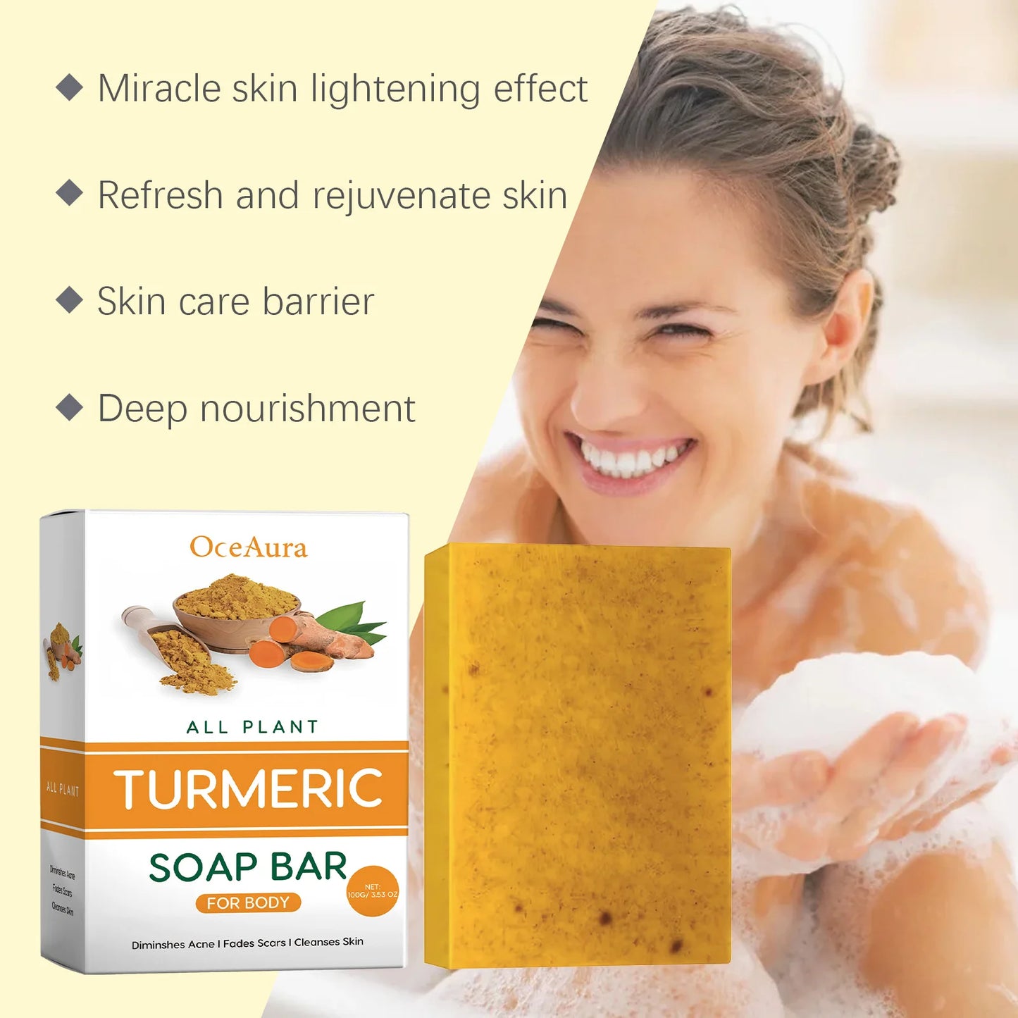 Lemon Turmeric Kojic Acid Soap Even Skin Tone Improved Skin Vitality Refreshing Control Oil Hydrating Moisturizing Bath Soap