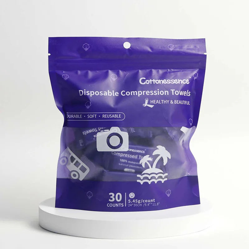 Compressed Towel Sheets Disposable Face Towels for Travel, Camping, and Hiking 1 Pack of 30 Count Size 9.4" x 11.8"