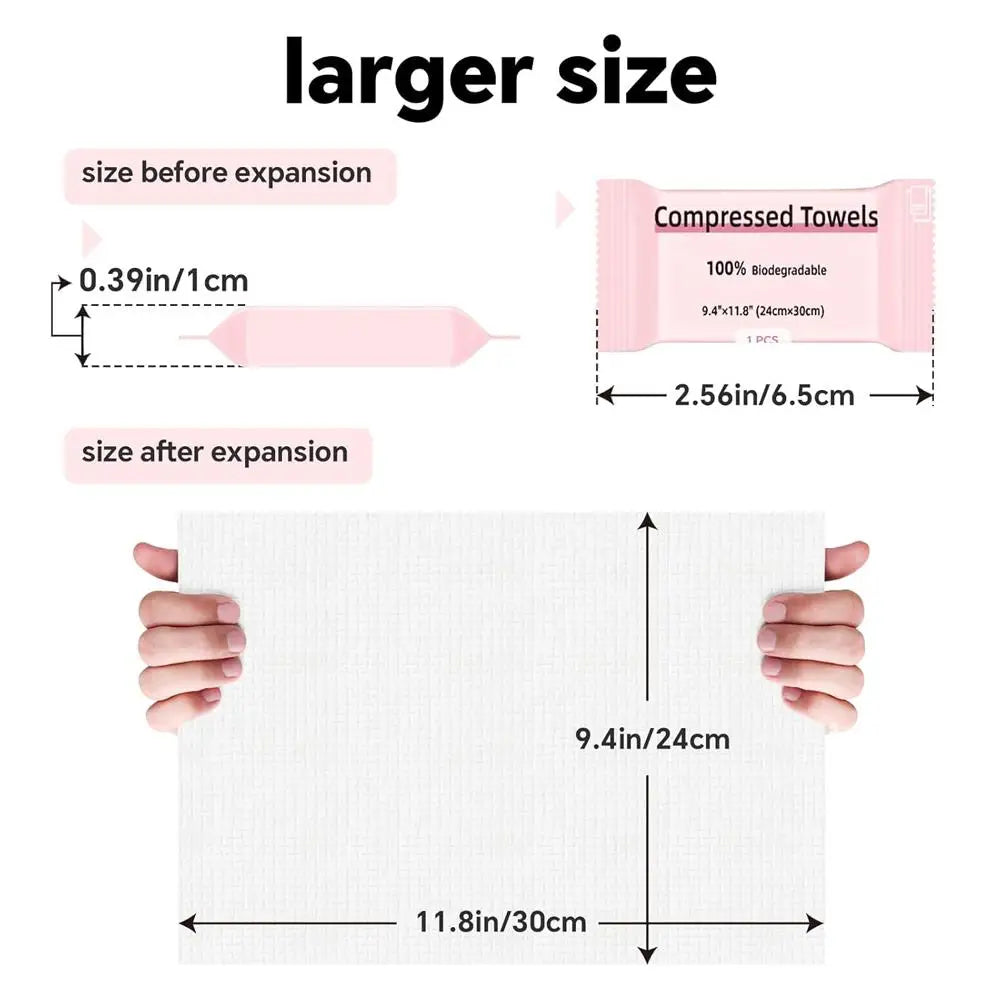 Compressed Towel Sheets Disposable Face Towels for Travel, Camping, and Hiking 1 Pack of 30 Count Size 9.4" x 11.8"