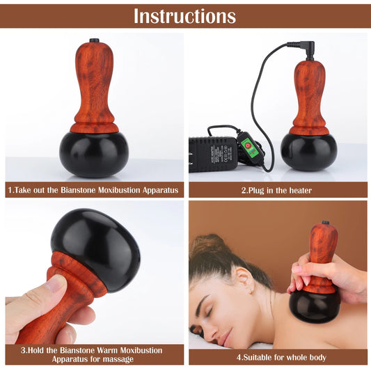 Hot Stone Electric Gua Sha Massager Natural Stone GuaSha Scraping Back Neck Body Massage Tools Relaxation Beauty Health Care